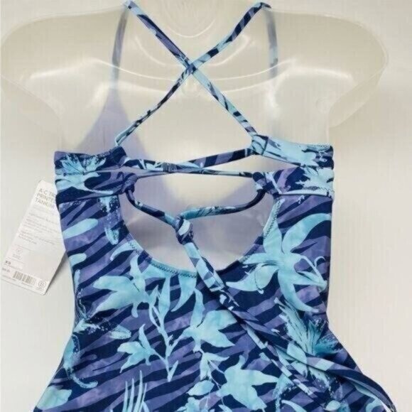 Athleta Womens A-C Triangle Tankini Top Swim Tank XS Floral Blue Beachy - Picture 7 of 12
